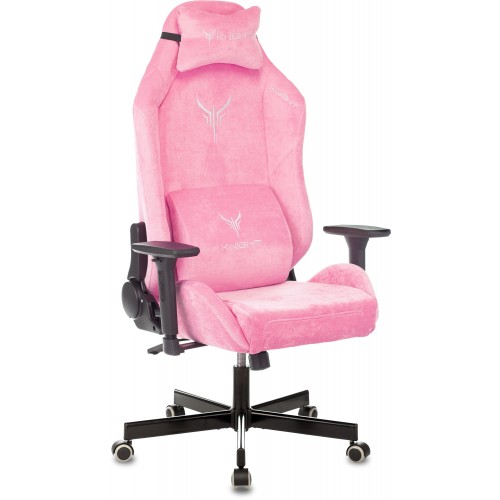 Кресло игровое Knight N1 Fabric розовый Velvet 36 с подголов. крестовина металл