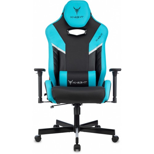 Кресло игровое Knight Thunder 5X черный/голубой эко.кожа крестов. металл